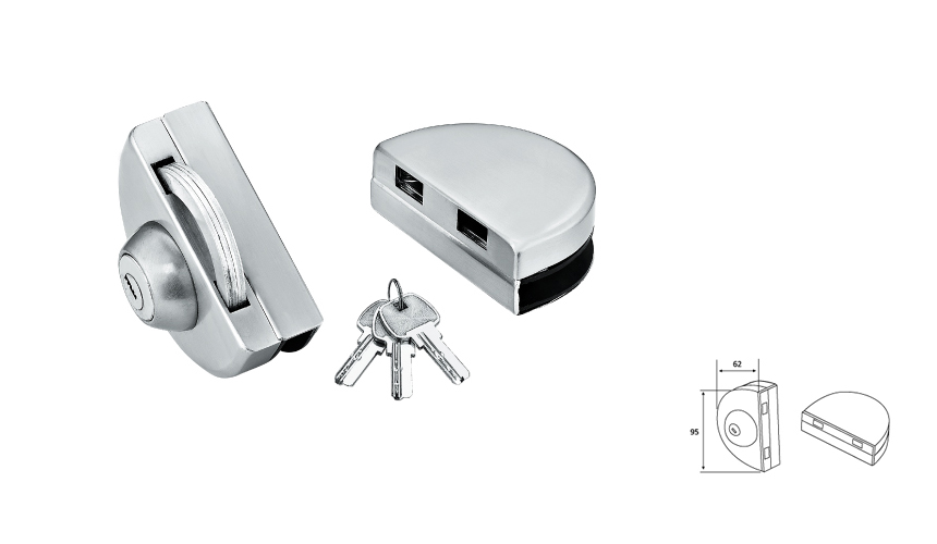 Oval central glass lock,double,glass-glass